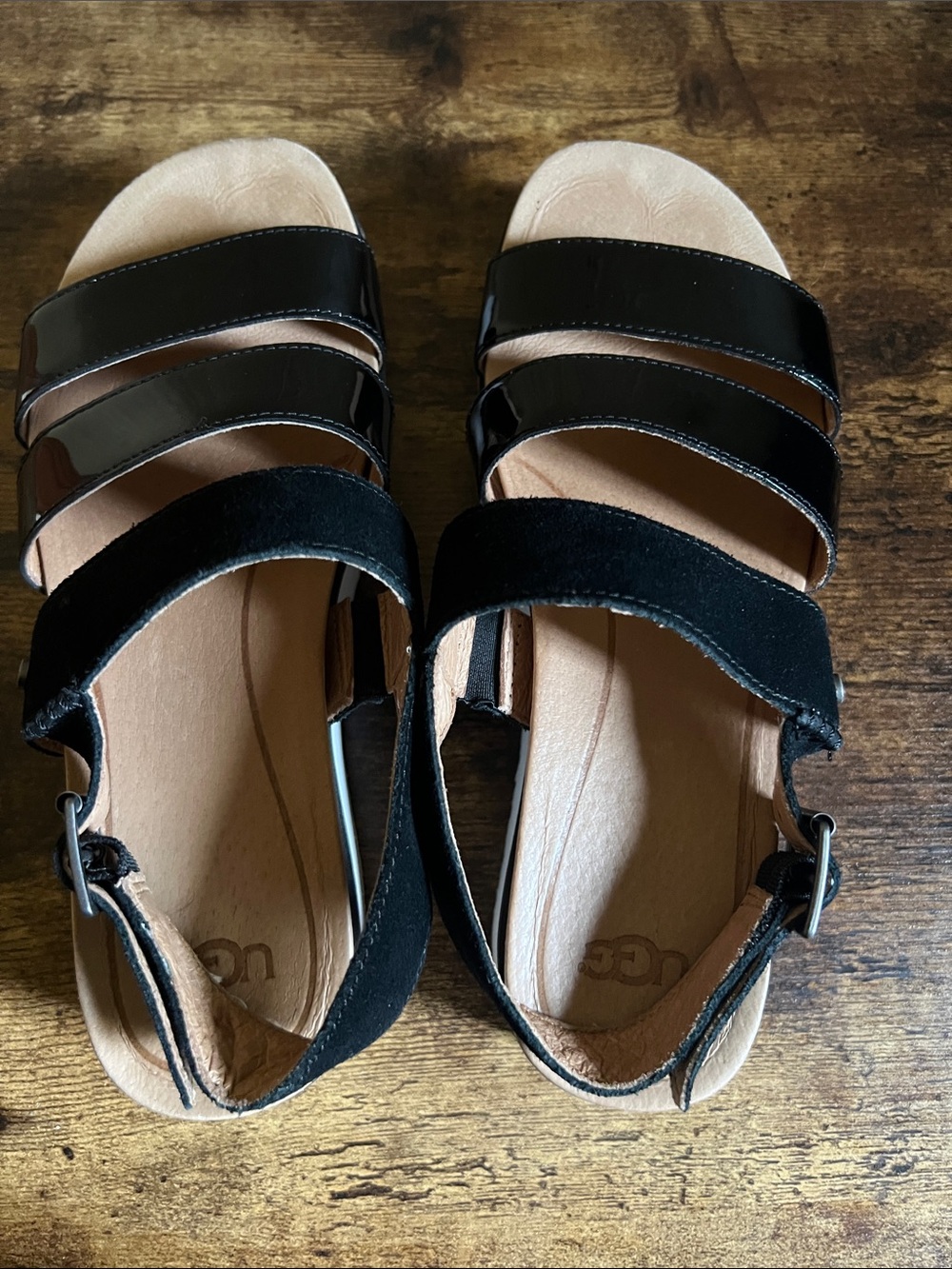 UGG Braelyn Black Patent & Suede Triple-Strap Sandals - Picture 2 of 10